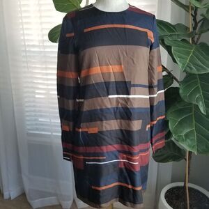Theory Cepeda 100% Silk Abstract Stripe Shift Dress Size 0